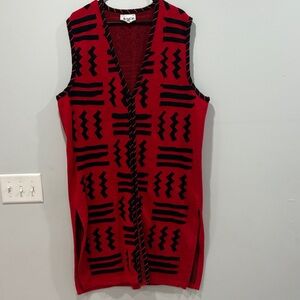 Red and Black Patterned Women's Sweater Vest